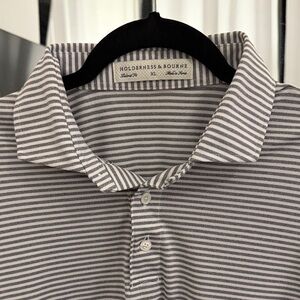Holderness & Bourne Gray Striped Golf Polo Dri-fit